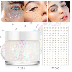 MERMAID MAKEUP Mermaid Glitter Gel Kit - ZL298 Glitter Powder + TZZ Series Pearl Patches Professional Face & Body Art Party & Festival Makeup Design(3-in-1 Gel/Sequins/Gems Set)