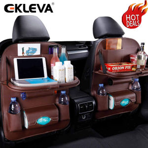 EKLEVA Leather Pad Bag Car Seat Back Organizer Table Tray Travel Storage Bag Foldable Dining Table Car Seat Storage Bag One Unit
