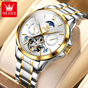 [Three-year Warranty] OLEVS Mechanical Watch For Mens WaterProof Date Week Moon Phase Function Multifunction Stainless Steel Strap