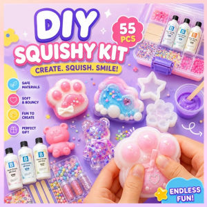 55PCS DIY Squishy Kit Complete DIY Materials Set for Making Squishies Cat Paw Mold Toy for Kids