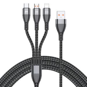 3in1 Super Fast Charging cable type c micro usb and lightning connector 6a Fast Charging support 66w huawei super charge One Drag and Three Lines compatible for iphone 7 8 Xs 11 12 samsung S20 huawei P30 mate20 0.5m 1.2m and 2m