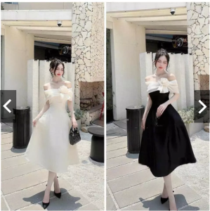 Đầm dự tiệc dáng xòe phối voan trễ vai đính hoa Hirin Dress