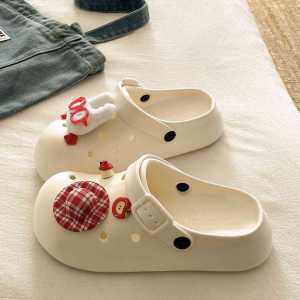 [Free Shipping] Retro And Artistic Style Versatile EVA Thick-Soled Cute Round-Toe Clogs Summer Closed-Toe Slippers For Women