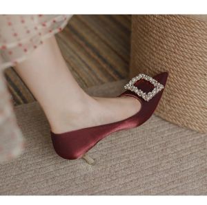Free Shipping 2026 New Autumn Collection: Women’S Soft Leather Pointed-Toe Pumps With A Low-Cut Design Comfortable Insole And Subtle Height-Enhancing Effect Adorned With Rhinestones And Versatile For Various Outfits