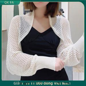 QK FA ✨ Mùa hè Phụ Nữ Màu Trơn Hollow ra dài tay áo Kem chống nắng lỏng dệt kim Cardigan