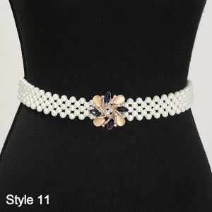 ZENO Thin Waistband with Pearl Elegant Simple Pearl Waist Belt Fashion Ladies Elastic Drawstring Belt For Women