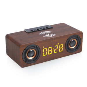 Banchugw Alarm Clock Multi-function Subwoofer Wooden TV Soundbar Home Theater Wireless Column Bluetooth Speaker for Computer Speakers AUX