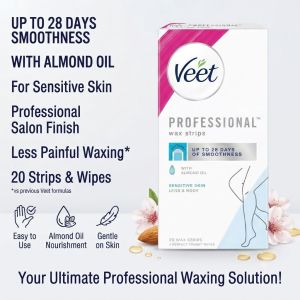 Veet Professional Wax Strips 20s Sensitive Skin Almond Oil Hair Removal Legs Body Perfect Finish Wipes