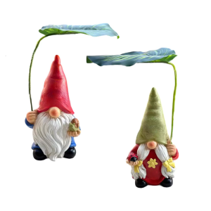 Gnomes Holding Leaf Umbrella Sculpture Miniature Garden Landscape Decors Indoor and Outdoor Holiday Statue Ornament Gift