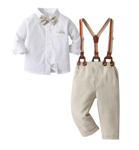 6 Size Baby Boy Suit Set Formal Suit for Boy Suit Wedding Long Sleeve White Boys Shirt and Pants 4 Pieces Boy Kids Clothes Set Birthday Party Flower Boy Wedding Suit Set Photoshoot Costume Age 0 1 2 3