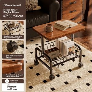 Meja Sudut Ruang Tamu Aesthetic Meja Samping Tempat Tidur Portable Meja Kopi Rak Kamar Dengan 360 Roda
