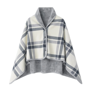 Wearable Plaid Wool Blanket With Buttons Double-Sided Flannel Plaid for Office