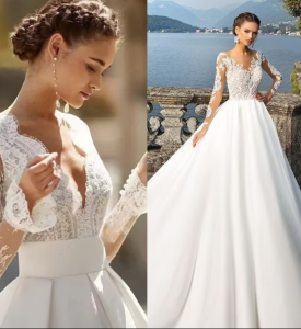 A-line Long Tulle Wedding Dress - Bridal Floral Dress - Fairytale Flower Leaf Lace Rose Collection Wedding Dresses Gowns - Princess Dress