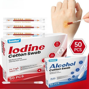 100PCS Disposable Medical Iodine Cotton Swab Disinfection Antibacterial Care Dressing for Wound Care