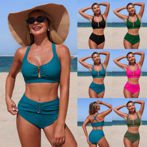 Two Piece Bikini Set U-Wire Cutout Popular Swimsuit High Waisted Solid 2026 Summer Beach Swim Bathing Suits Swimwear