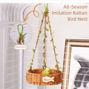 ER52858 Imitation Rattan Pet Bird Nest Breathable Hand-Woven Bird Hammock for Cage Stable Round/Square Parrot Bed Parakeet