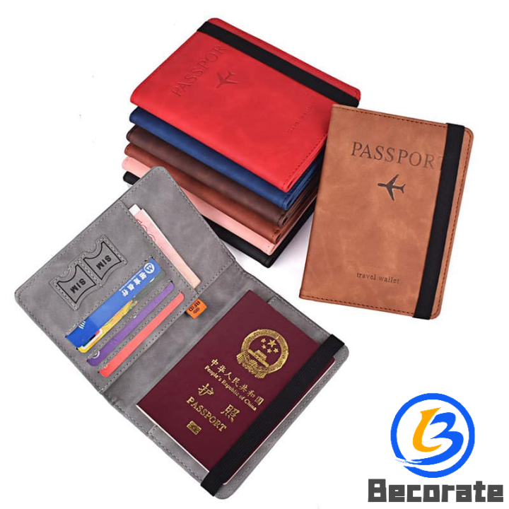BECORATE Travel Passport Holder Cover Wallet RFID Blocking PU Leather