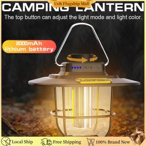 [Ueb Flagship Mall]LED Tent Light Vintage Portable Hanging Camping Lamp Stepless Dimming Waterproof IPX4 Rechargeable for Outdoors for Hiking Camp for Home