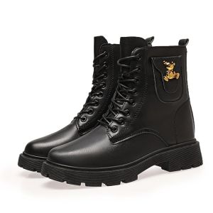 Size 35-40 Womens Fashion Martin Boots British Style Thick Soled Shoes Leather Mid Heeled Boots