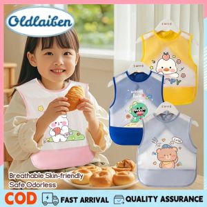 Oldlaiben Infant Bib Apron Feeding Bib Short Sleeve with Crumb Catcher for Baby and Toddler Essential