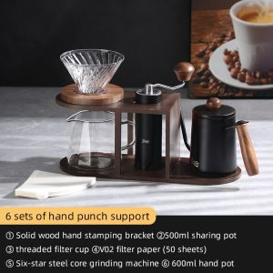 BINCOO Coffee Dripper Set Hand Brew Coffee Pot Set Hand Grinder Coffee Maker Sharing Pot with Glass Filter Cup Coffee Hand Brew Pot Complete Set