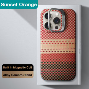 Sanptoch For Magsafe Invisible Stand Phone Case For iPhone 16 / 15 / 14 / 13 Pro Max Pixel Pattern Carbon Fiber Texture Hard Cover For iPhone 16 Pro Max Anti-fingerprint Protection Casing With Alloy Camera Lens Holder