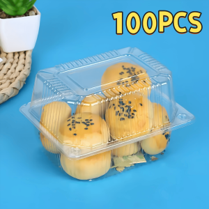 100PCS Clear Plastic Clamshell Disposable Pastry Cake/Loaf/Fruits
