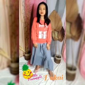 Little Pineapple Setelan Rok Denim Hijab Anak 6-11Y