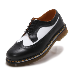 English Yellow Line Glossy Leather Black Mens and Womens Brogues Single Shoes Adrian Dr. Martens