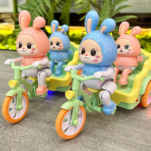QUANSEN Tricycle-Riding Rabbit Musical Toy Adorable Baby And Mom Rabbit Toy Electric Tricycle Toy With Simulated Cycling Movement