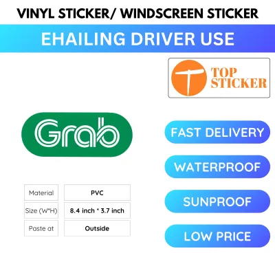 Vinyl sticker windscreen sticker for ehailing driver use grab sticker ehailing sticker last longer