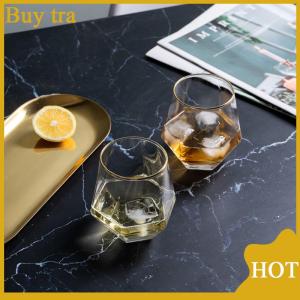 [Buytra] แก้ววิสกี้ใสทรงหกเหลี่ยมทำจากพลาสติกขอบทองสไตล์ยุโรปแก้วไวน์จากต่างประเทศหกเหลี่ยม