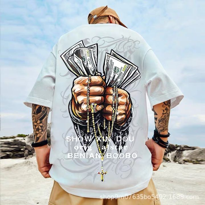 Short-sleeved T-shirt men's loose tide brand hip-hop half-sleeved T-shirt  men's cotton casual Tee Lazada PH