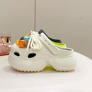 [Free Shipping] WomenS New Style Thick-Soled Height-Increasing Beach Sandals With Laces And Holes Suitable For Outdoor Wear