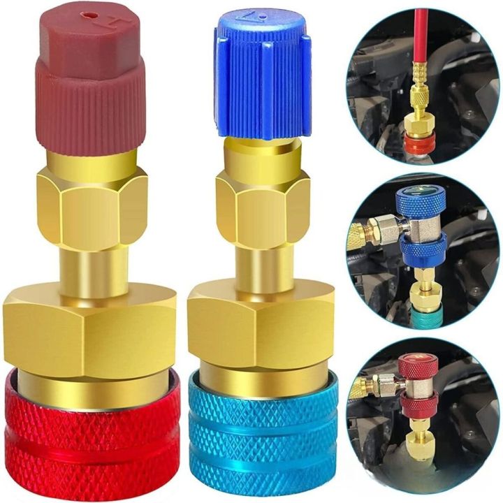 R134a Adapter SURIEEN R1234yf Quick Coupler Adapter, High/Low Side R1234yf Adapters Couplers With 1/4" Male Port Adjustable Connetor Adapter For A/C Refrigerants Manifold Gauge Set 134a Adapter Fittings