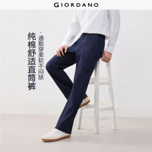 GIORDANO Men Pants Mid Rise Cotton Pants Solid Color Straight Leg Fashionable Casual Regular Fit Pants 18116019