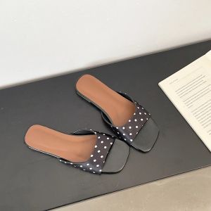 2026 New Summer Fashion Women Open Toe Polka Dot Slippers Fashion Slip On Ladies Comfort Outdoor Flats Dress Slides2026