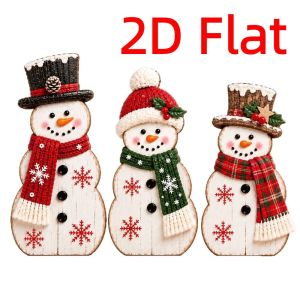 PENGY 3Pcs Cổ điển Đồ trang trí Giáng sinh bằng gỗ. 2D phẳng Phong cách mộc mạc Trang trí bàn ăn dịp lễ Phong cách trang trại Ổn định Tấm trang trí hình người tuyết Giáng sinh Trang trí cho tiệc lễ hội.