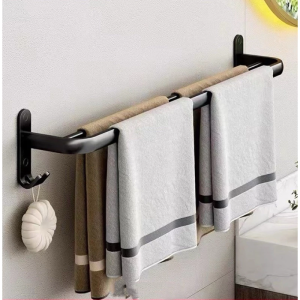 บาร์ผ้าขนหนูอลูมิเนียมสีดํา กันน้ํา กันสนิม หนัก หน้าที่ สองวิธีติดตั้ง 60ซม