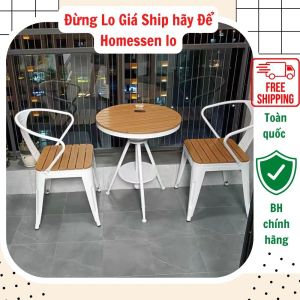 Bộ bàn ghế ban công ngoài trời nhà biệt thự sân vườn màu trắng đen hiện đại sắt rèn có thể nâng hạ Bộ bàn ghế ngoài trời cao cấp PRHT10