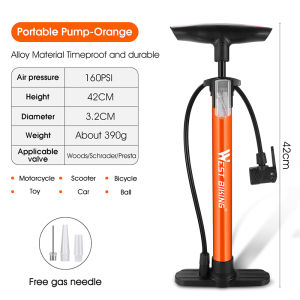 WEST BIKING Bicycle Air Pump 120/160PSI Steel Bike Tire Inflator Foot Pump Small Bike Ball Motorcycle Cycling Pump