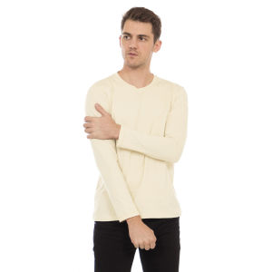 Kaos Polos Pria Oneck Lengan Panjang Bahan Katun Combed 30s Warna Cream