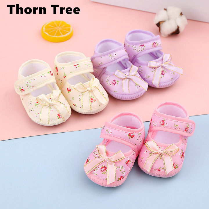 Thorn Tree Baby Girls Flat Bow Shoes Soft Sole Bowknot Flower Print  Non-slip Indoor Outdoor Toddler Shoes Lazada PH