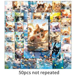 50pcs Cute Animal Cat Sticker kartun Fantasy Cat bermain dalam air Graffiti perabot bilik pelekat dinding hiasan