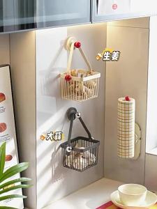 🌟SG STOCK🌟Wall-mounted ginger and garlic rack no-drill storage  for green onions kitchen shelf with suction cup basket