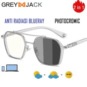 Grey Jack Kacamata Antiradiasi Blueray Photocromic Metal Style Aviator Kekinian Fashion Pria dan Wanita 10102