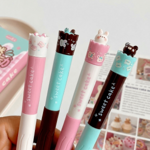 GIORGIONE 4PCS Smooth Writing Teacup Dog Gel Pen 0.5mm Cupcake Rotating Puppy Pocket Pen Party Favor Durable Stationery Pen For Students