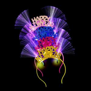 Women Girls Lovely LED Fiber Ear Hair Hoop Glitter Happy New Year Letters
