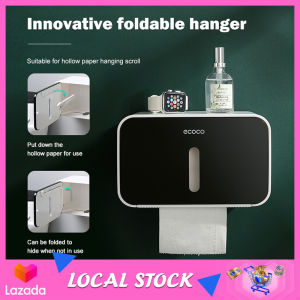 Local Stock ECOCO Waterproof Toilet Paper Roll Holder Punch-free Wall Mounted Paper Dispenser Tray Roll Holder Kitchen Bathroom Storage Box