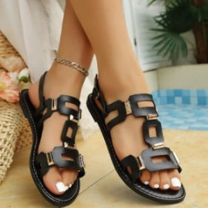 Free Shipping 2026 New Metal Buckle Roman Flat Sandals Casual WomenS Shoes White